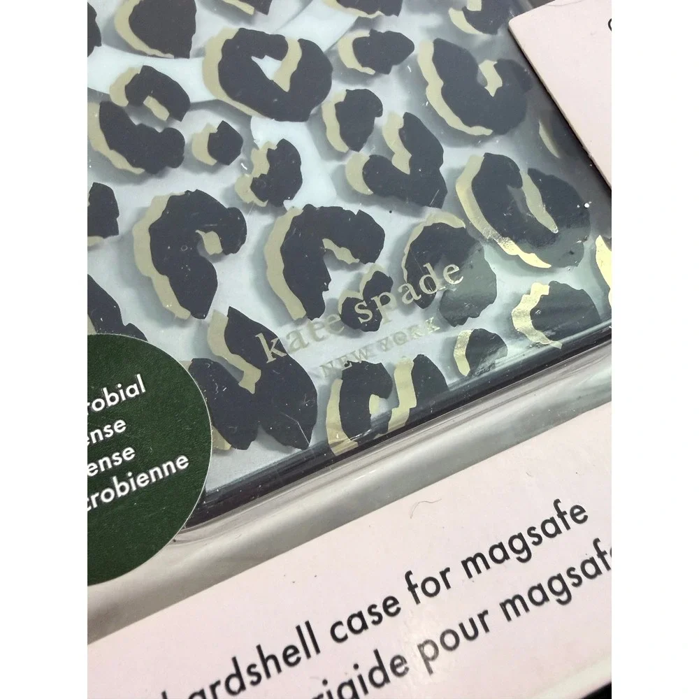 New‎ Kate Spade iPhone 13 Case MagSafe Protective Hardshell Leopard Print Gold